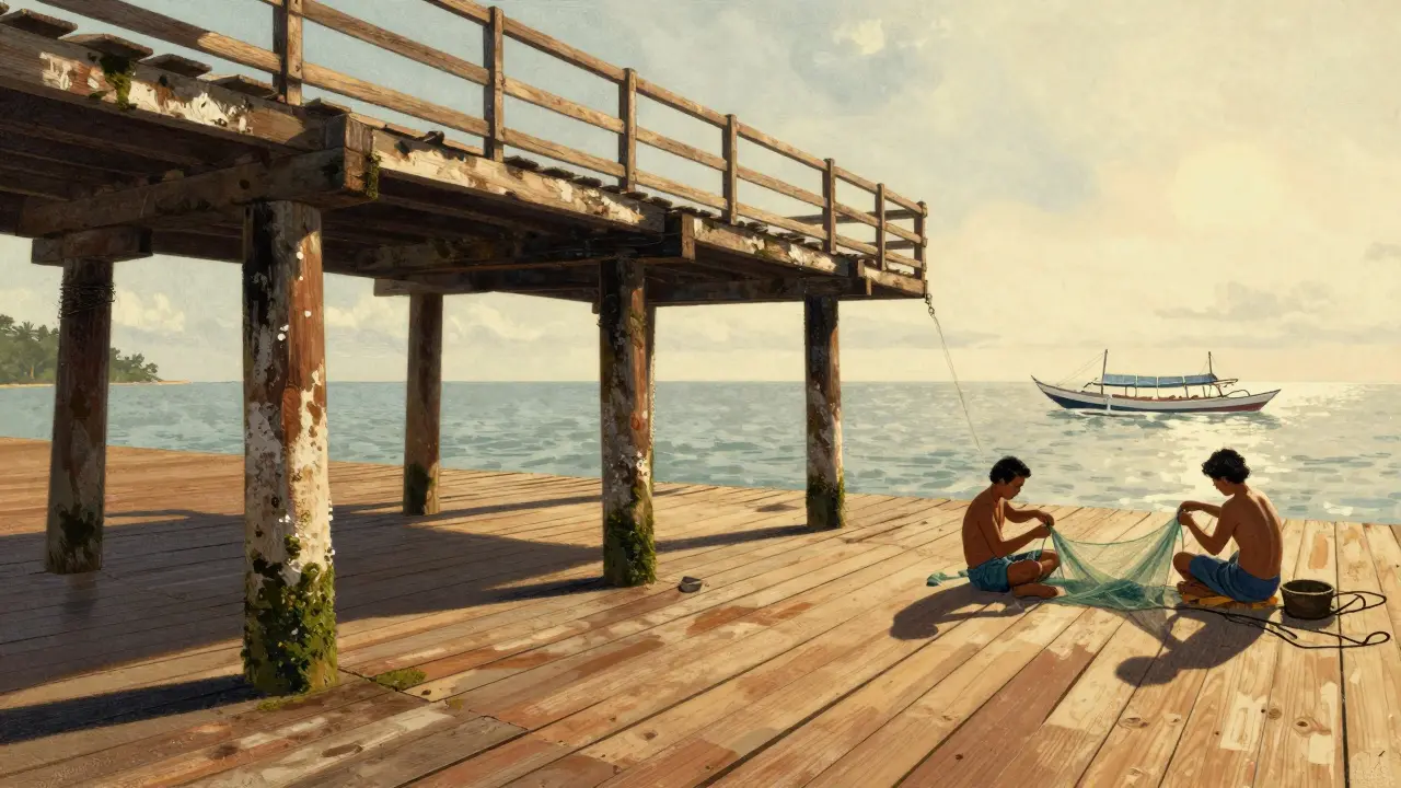 Dermaga tua di Samarinda dengan tiang kayu ulin yang masih utuh setelah 50 tahun.